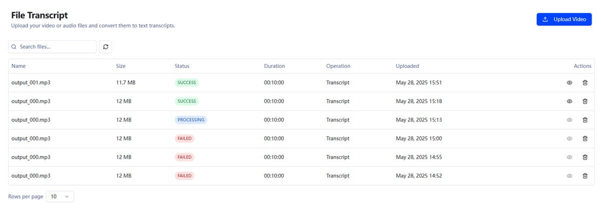 File Transcript List